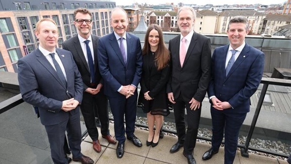 Michael Lohan, IDA CEO; Thomas Boehm, SVP & General Manager Microcontroller Automotive, Infineon, Tánaiste Micheal Martin; Brenda Barrett, Managing Director Infineon Ireland; Thomas Mende, VP Microcontroller R&D Chip Development and Martin O'Keeffe, MD