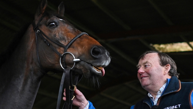 Trainer Nicky Henderson with Constitution Hill at Seven Barrows, England