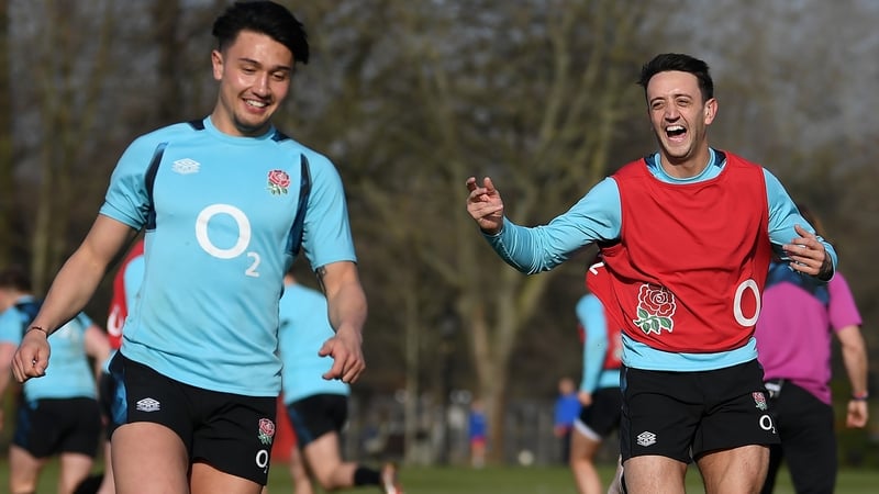 Marcus Smith (l) and Alex Mitchell are in contention to face Ireland