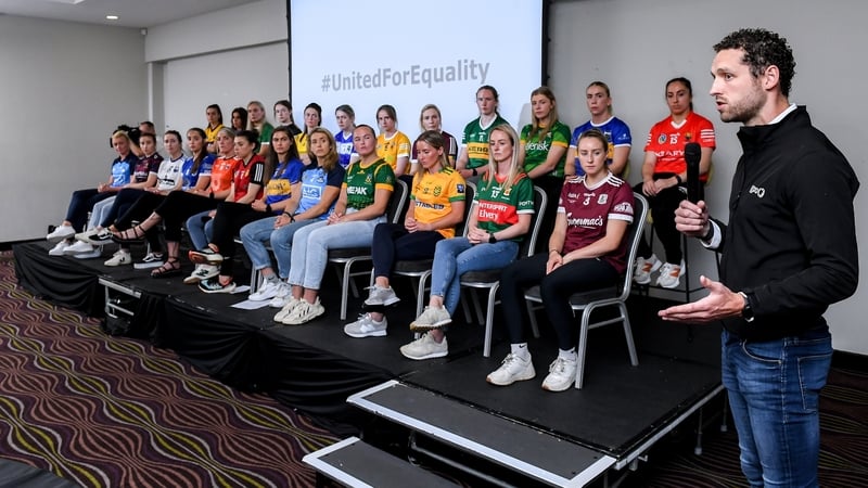 GPA chief executive Tom Parsons with representatives of senior inter-county camogie and football panels at last June's announcement they would play the 2023 championship under protest