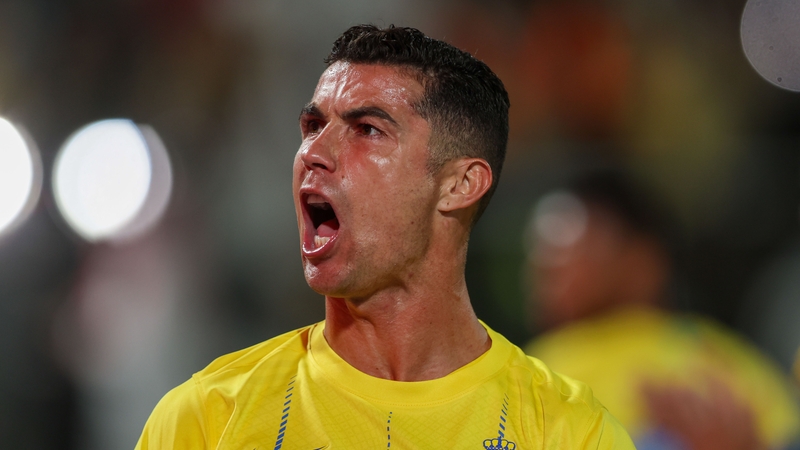 Cristiano Ronaldo's gesture appeared to be directed at the rival Al Shabab supporters amid chants of 'Messi'
