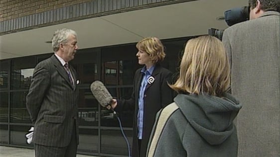 Reporter Flor MacCarthy makes a news report, 1999