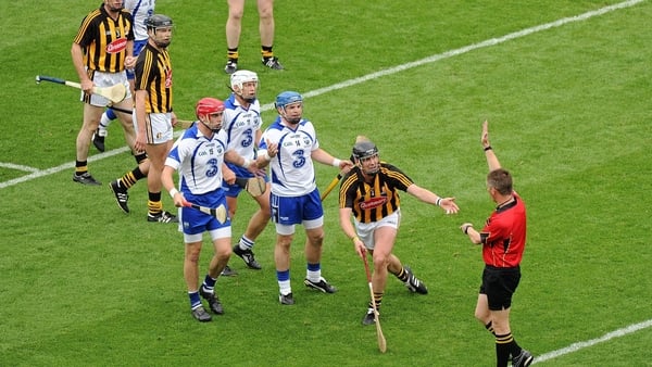 Kilkenny's Jackie Tyrrell appeals to referee Barry Kelly after a free was given against him for overcarrying in the 2011 All-Ireland semi-final