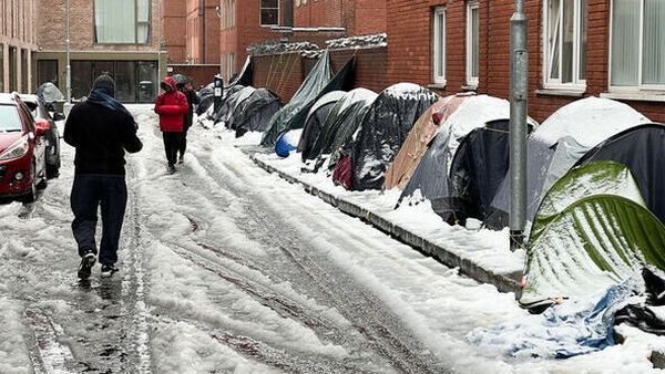 Dozens of homeless asylum seekers are sleeping in tents around the International Protection Office on Mount Street (Pic:RollingNews.ie)