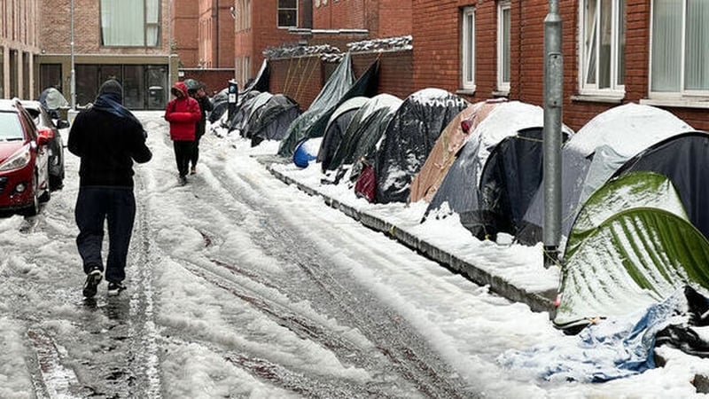 Dozens of homeless asylum seekers are sleeping in tents around the International Protection Office on Mount Street (Pic:RollingNews.ie)