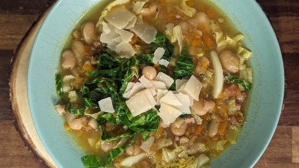 This hearty soup is perfect for clearing out the fridge and pantry press.