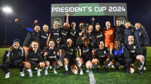 The victorious Athlone Town squad celebrate with the President's Cup
