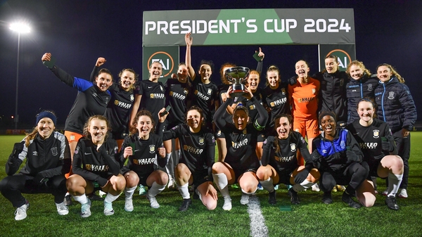 The victorious Athlone Town squad celebrate with the President's Cup
