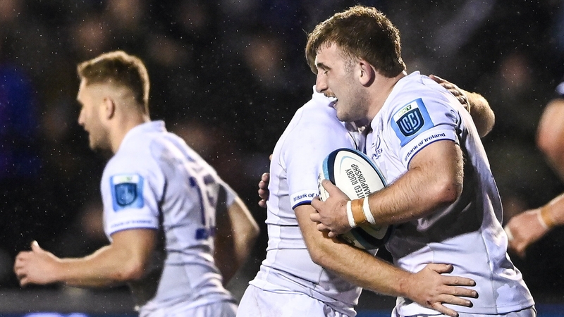 John McKee celebrates scoring Leinster's fifth try against Cardiff