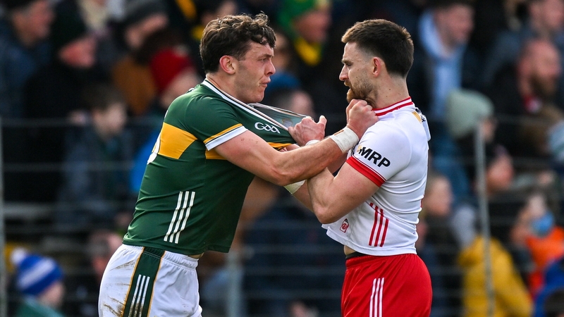 David Clifford and Padraig Hampsey get to grips with one another