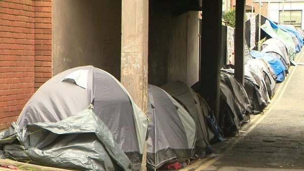 Tents belonging to International Protection Applicants close to the International Protection Office on Mount Street in Dublin