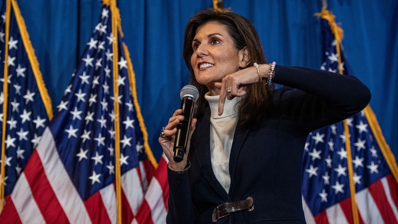 Niki Haley seen speaking in Portland, Maine yesterday