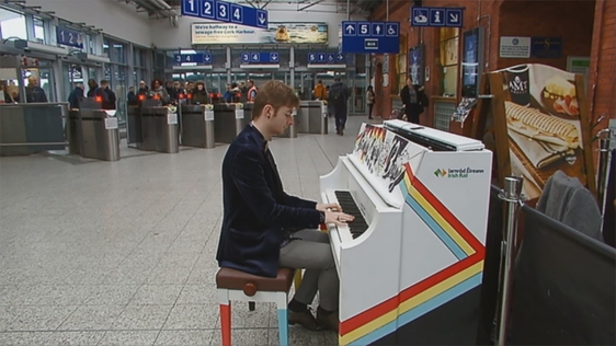 Dylan Howe plays the permanent piano in Kent Station, Cork, 2019.