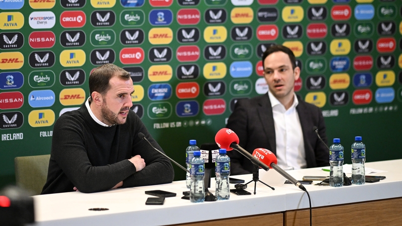 Republic of Ireland interim head coach John O'Shea (L) with FAI director of football Marc Canham