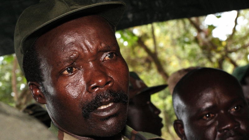 Joseph Kony speaking to journalists in 2006 in South Sudan after a meeting with the UN's then humanitarian chief Jan Egeland