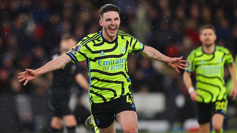 Declan Rice celebrates his goal as Arsenal bit six past the Blades