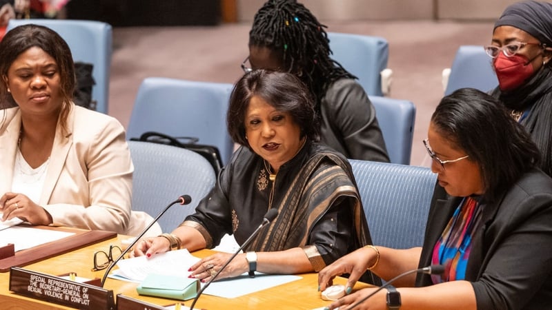 The UN's Pramila Patten, centre, presented the findings today (File Photo)