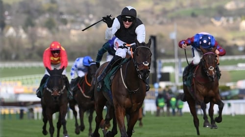Danny Mullins and Flooring Porter winning the 2022 Stayers' Hurdle