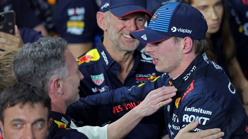 Max Verstappen (R) celebrates with Christian Horner (L) at a time when Red Bull Racing has been under scrutinty