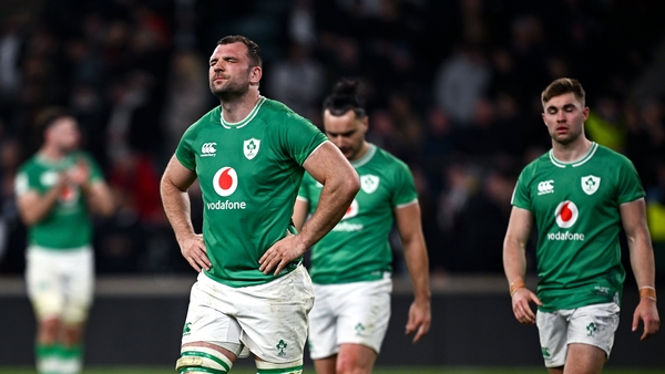 Tadhg Beirne looks on in frustration after the full-time whistle at Twickenham