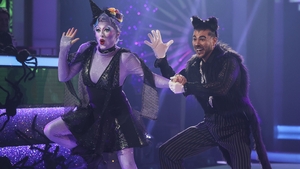 Drag Race star Blu Hydrangea and their partner Simone Arena danced a charleston to Witch Doctor by The Cartoons, earning them 30 points