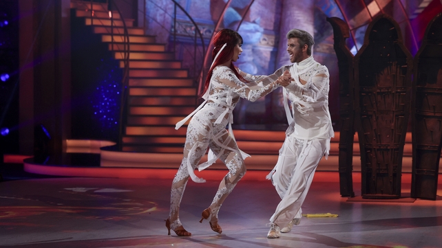 Wild Youth singer David Whelan and his pro partner Salome Chachua, who danced a salsa to Wrapped Up by Olly Murs - earning them their first 30 of the series!