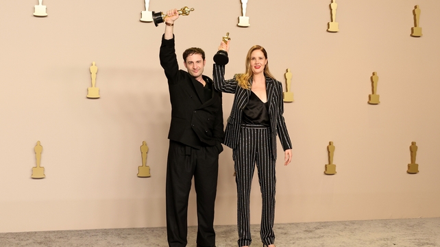 Arthur Harari and Justine Triet, winners of the Original Screenplay Award for Anatomy of a Fall