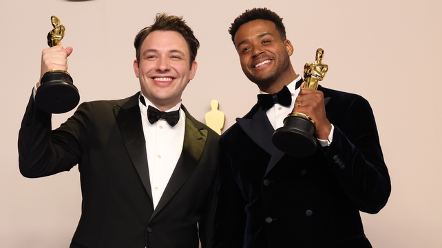 Ben Proudfoot and Kris Bowers, winners of the Best Documentary Short Film award for The Last Repair Shop