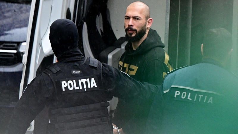 Andrew Tate arriving at the appeals court in Bucharest