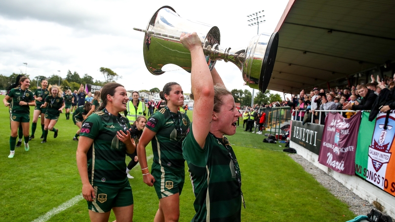 Galway United captain Lynsey McKey celebrates last year's All-Island Cup final victory over Cliftonville with team-mates