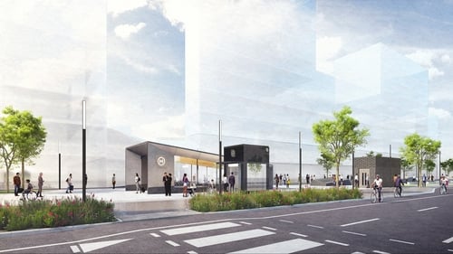 Artist's drawing of the proposed Metrolink station in Ballymun, north Dublin