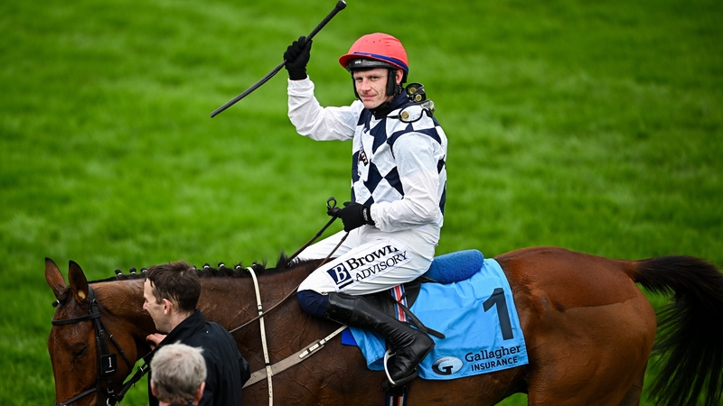 Paul Townend celebrates aboard Ballyburn after winning the Gallagher Novices' Hurdle