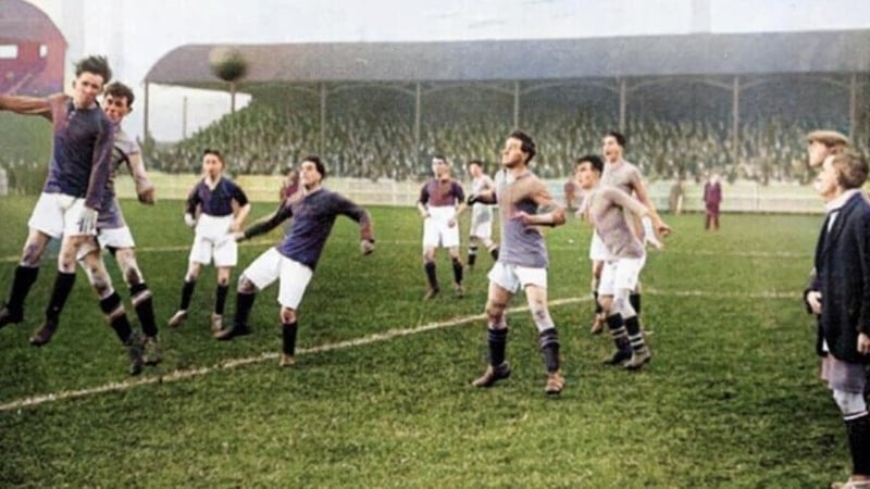 Action from Athlone Town's 1924 cup clash with Bohemians. Picture supplied by Brian Hope