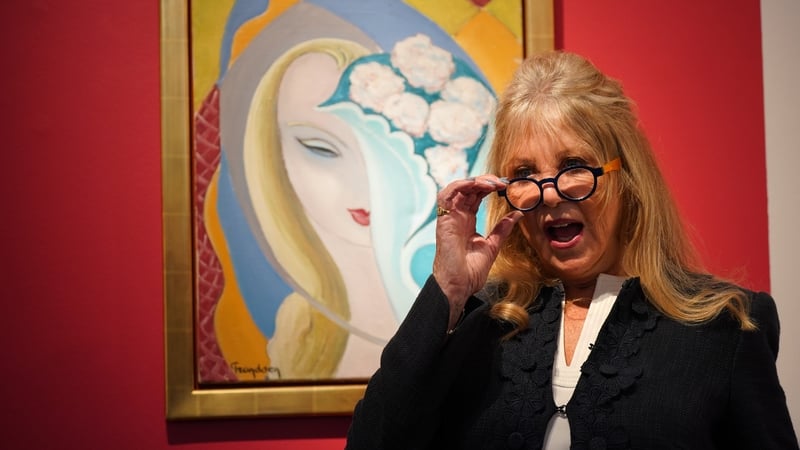 Pattie Boyd with La Jeune Fille au Bouquet, by Emile Theodore Frandsen de Schomberg, the original painting used as the cover artwork for the 1970 Derek and the Dominos album Layla and Other Assorted Love Songs. Photo credits: Yui Mok/PA Wire