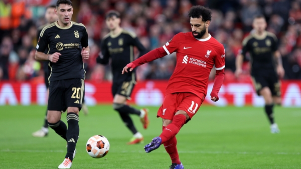 Mohamed Salah of Liverpool scores