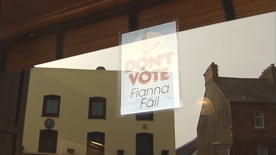 Protest sign in the window of Geoff's Café Bar, Waterford in 2004.