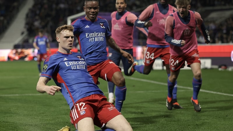 Jake O'Brien with a sliding celebration after netting what proved to be the winner against Toulouse