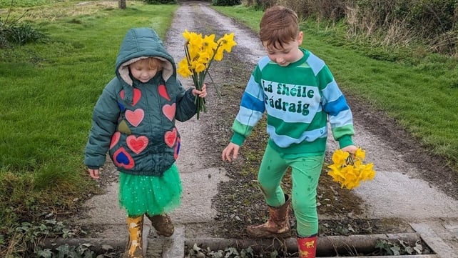 Fódla and Ruadhán McNamara celebrate St Patrick's Day at Elmgrove Irish Flower Farm in Co Meath