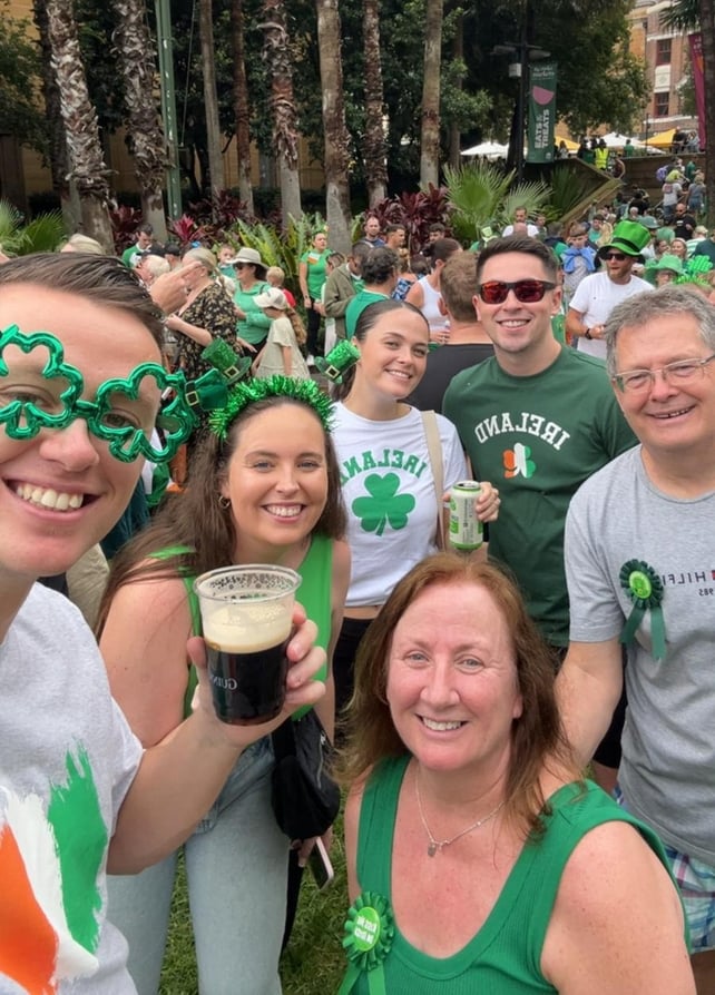 Andrew Bermingham, Ellen O'Reilly, Laura O'Sullivan, Matthew Clarke, Thomas O'Sullivan and Martina O'Sullivan celebrating
St Patrick's Day at The Rocks, Sydney