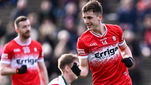 Shane McGuigan celebrates scoring Derry's second goal