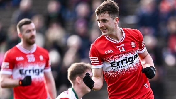 Shane McGuigan celebrates scoring Derry's second goal