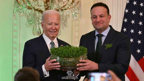 Leo Varadkar and Joe Biden seen during the reception this evening