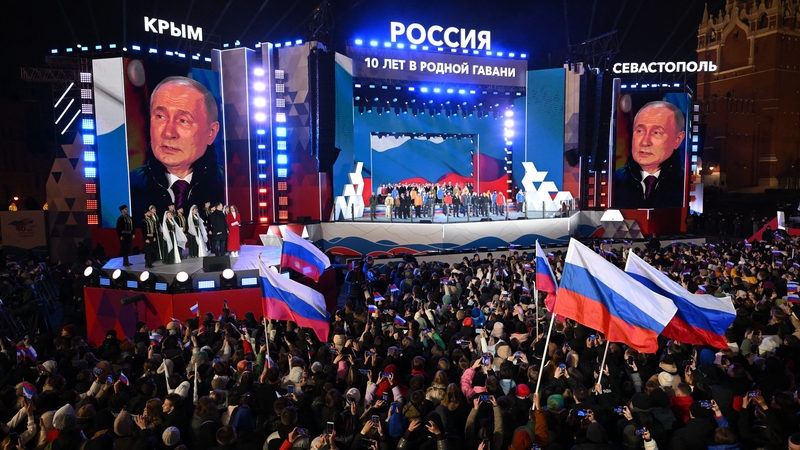Vladimir Putin addressing a rally on Moscow's Red Square