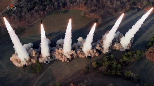 North Korea released footage of Kim Jong-un overseeing what it described as drills involving 'super-large' rocket launchers