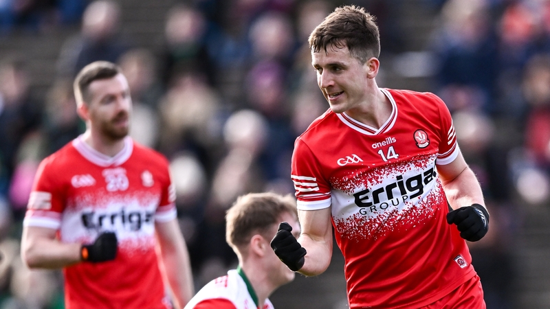 Shane McGuigan celebrates Derry's second goal against Mayo