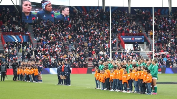 Ireland stand for the anthems ahead of their clash with France in 2022