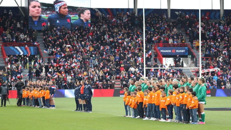 Ireland stand for the anthems ahead of their clash with France in 2022