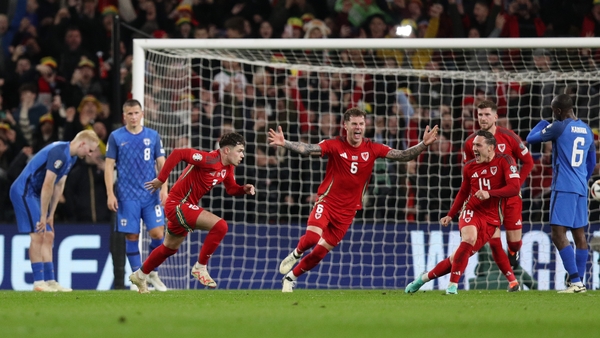Neco Williams of Wales celebrates his goal against Finland