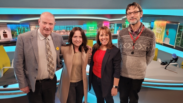 In the Study Hub studio L to R: Sean Delap,Jean Kelly, host Evelyn O'Rourke and Helmut Sundermann.