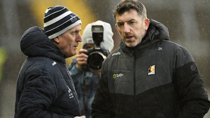 Limerick manager John Kiely (L) and Kilkenny manager Derek Lyng after their sides' semi-final meeting